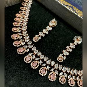 Stunning rose gold and pink Swarovski choker and earrings set
